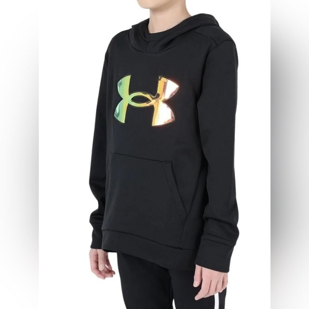 NWT Under Armour Girls Fleece Iridescent Big Logo Hoodie size YSM